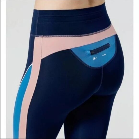 The upside side stripe drawstring navy athletic leggings and sports bra set - Picture 3 of 5